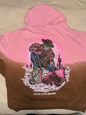 RARE Men’s Pink to Brown Ombre Graphic Hoodie Jacket - Coffee In The Morning